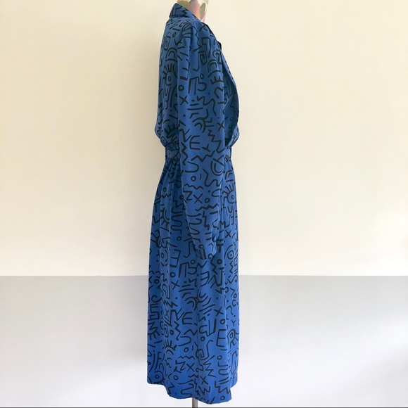 〰️VINTAGE 80s Abstract Print Secretary Dress - Picture 4 of 6